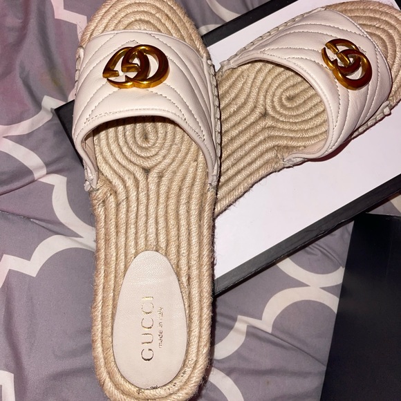 gucci cream matelassé slides